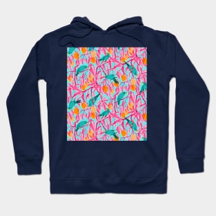 Teal Parrots and Mangoes Hoodie